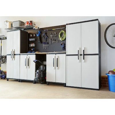 Home Garage Storage Cabinet Grey/Black with Doors and Shelves