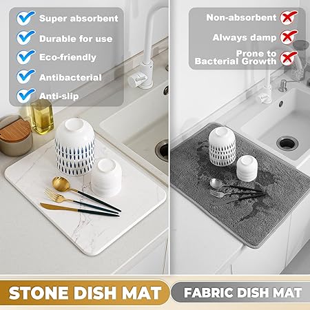 Ultra Absorbent, Quick Dry, Heat Resistant, Eco-Friendly Diatomaceous Earth Stone Drying Mat