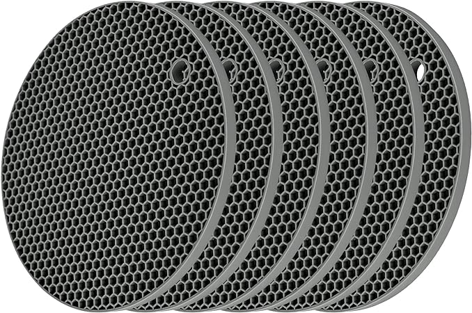 Silicone Trivets for Hot Dishes, Multi Purpose Heat Resistant Mats Set of 6 Black