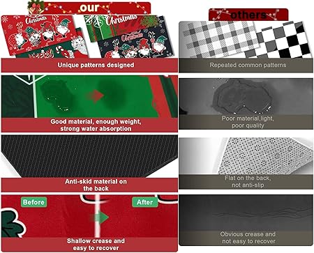 2PCS Christmas Cushioned Non Slip Floor Mat, (Black,L)