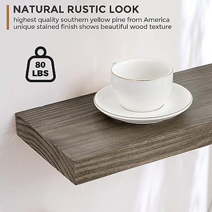 Rustic Solid Wood Wall Shelf Set of 2 - 24"D x 6.7"W x 1.4"H - Dark Walnut Color