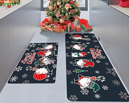 2PCS Christmas Cushioned Non Slip Floor Mat, (Black,L)