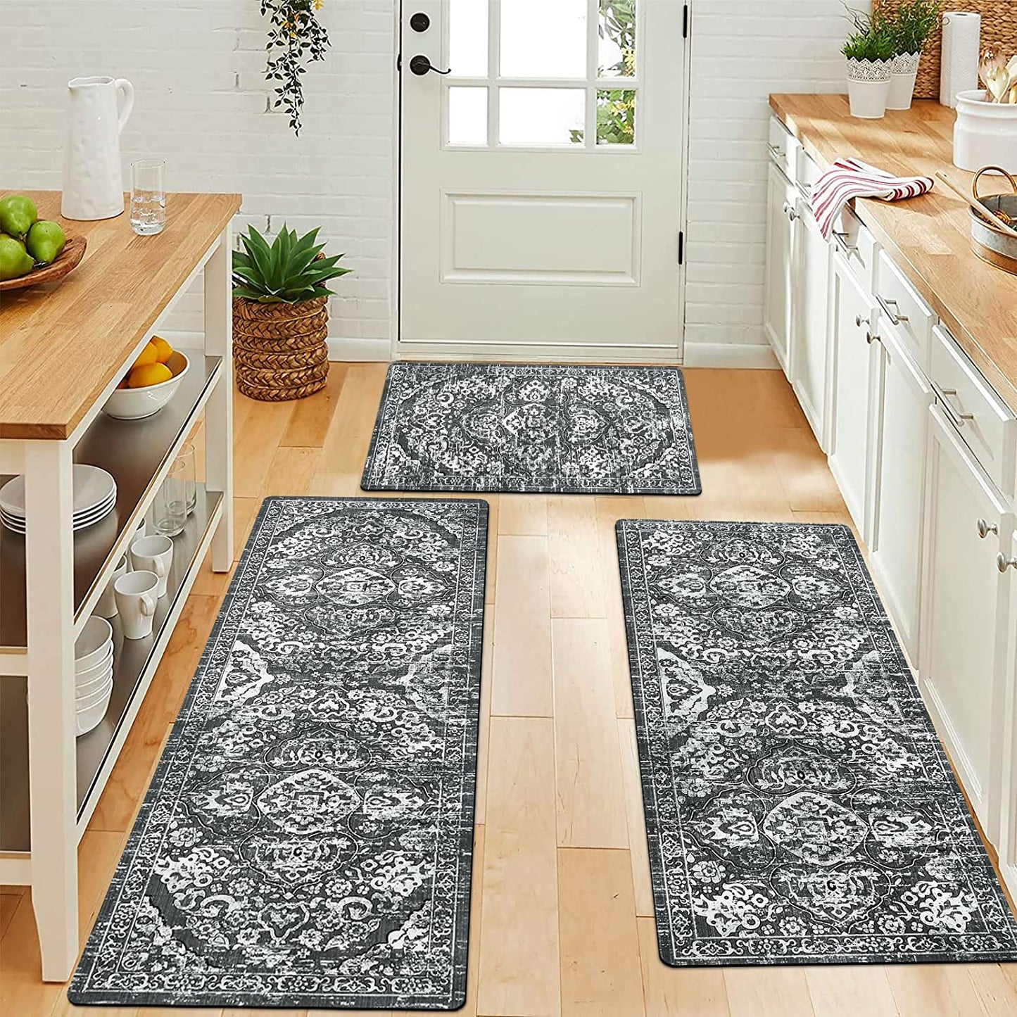 Sets 3 Piece with Runner Farmhouse Rubber Kitchen Mats