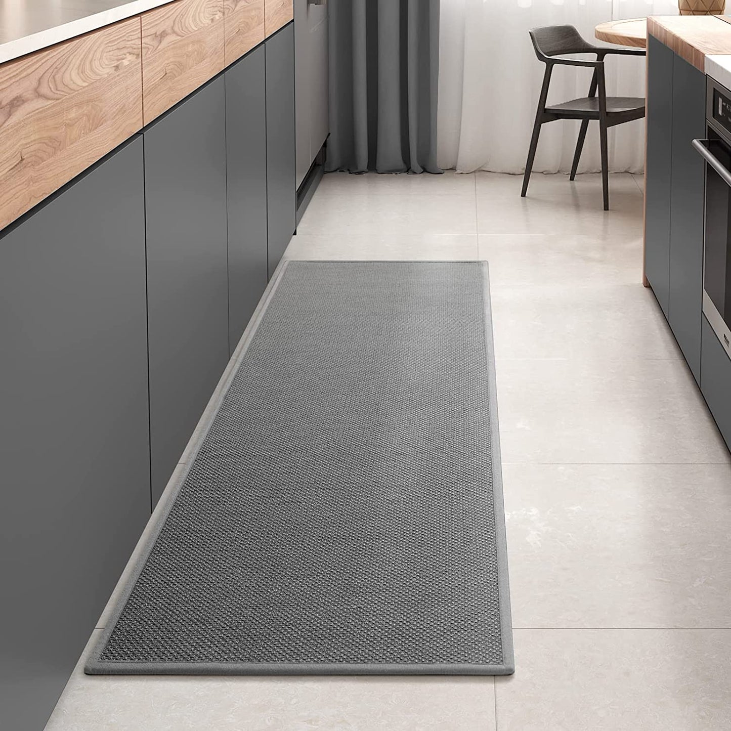 Non Slip Washable, Absorbent Woven Easy to Clean Kitchen Floor Mats - 17”x71”, Grey