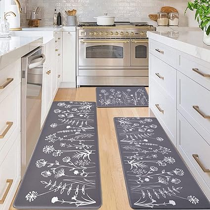 Anti Fatigue Cushioned Washable Kitchen Rug 2 Piece, 17 x 47 and 17 x 30 Inches
