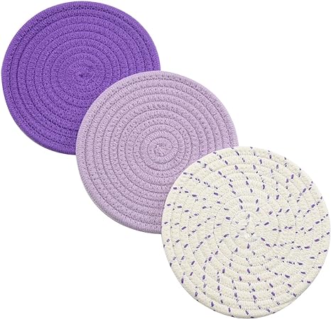 Kitchen Pot Holders Set Trivets Set 100% Pure Cotton Thread Weave Hot Pot Holders Set (Set of 3) Stylish Coasters, Hot Pads, Hot Mats, Spoon Rest for Cooking and Baking by Diameter 7 Inches (Blue)