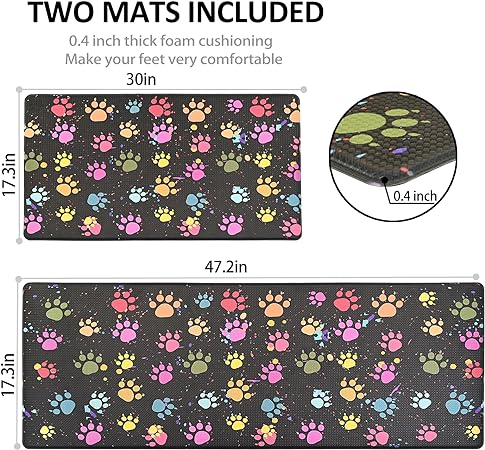 [2 PCS] Cushioned Anti-Fatigue Waterproof Non-Skid Ergonomic Comfort Foam Rugs, (Black) 17.3"x30"+17.3"x47"