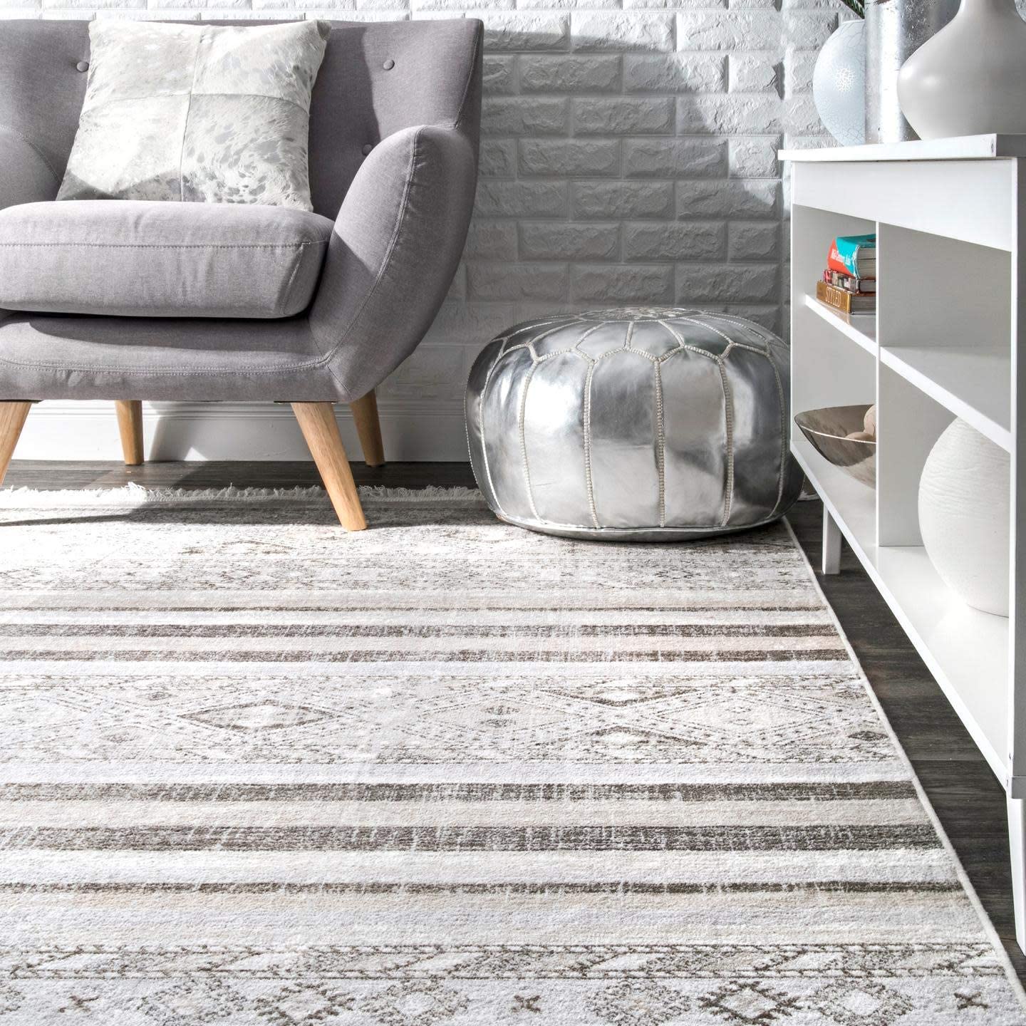 Roseline Vintage Tribal Area Rug, Grey