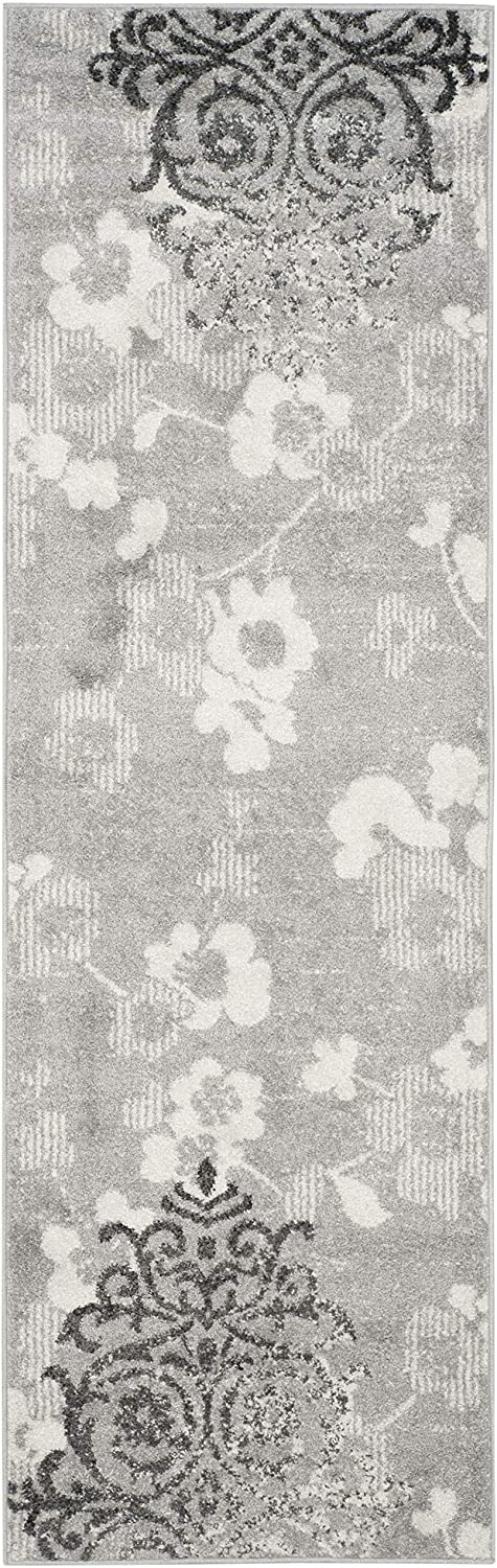 Silver and Ivory Contemporary Chic Damask Soft Area Rug