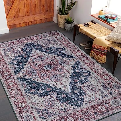 Non-Slip Distressed Vintage Persian Oriental, Small Accent Throw Low Pile Traditional Area Rug - 2' X 3'