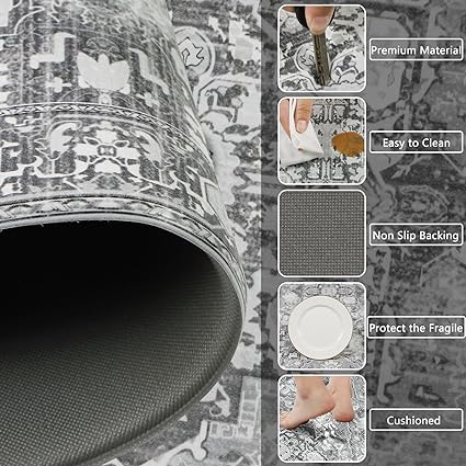 Grey Comfort Kitchen Floor Carpet Runner for Laundry, 17”x28”+17”x47”