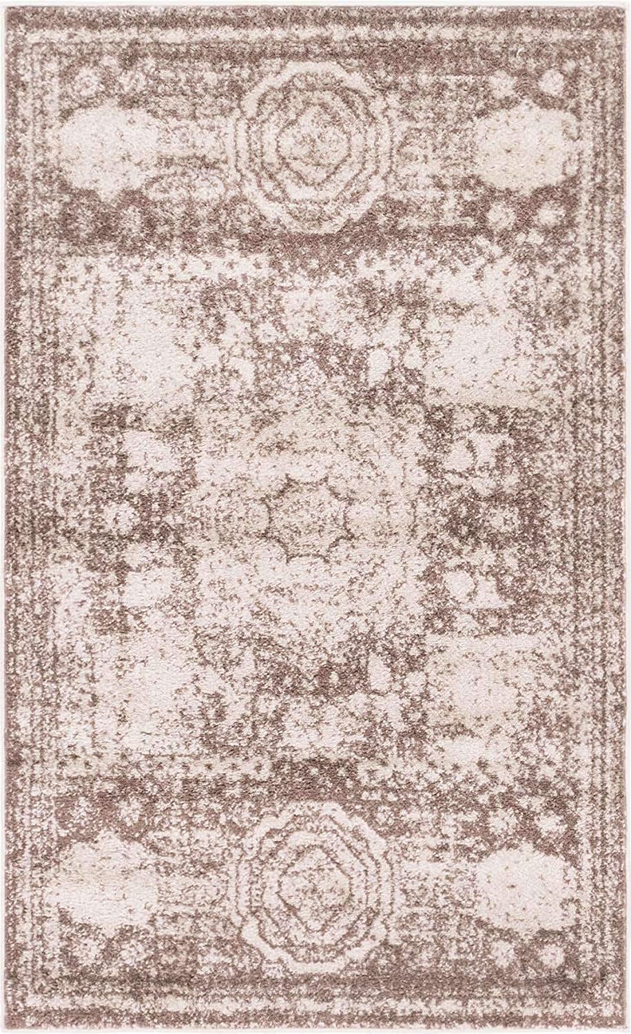 Vintage Traditional Medallion Border Light Brown Area Rug