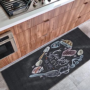 Machine Washable Wrinkle Free Coffee Cup Design Cotton 2 x 5 Kitchen Runner Rug (20" x 59", Beige)