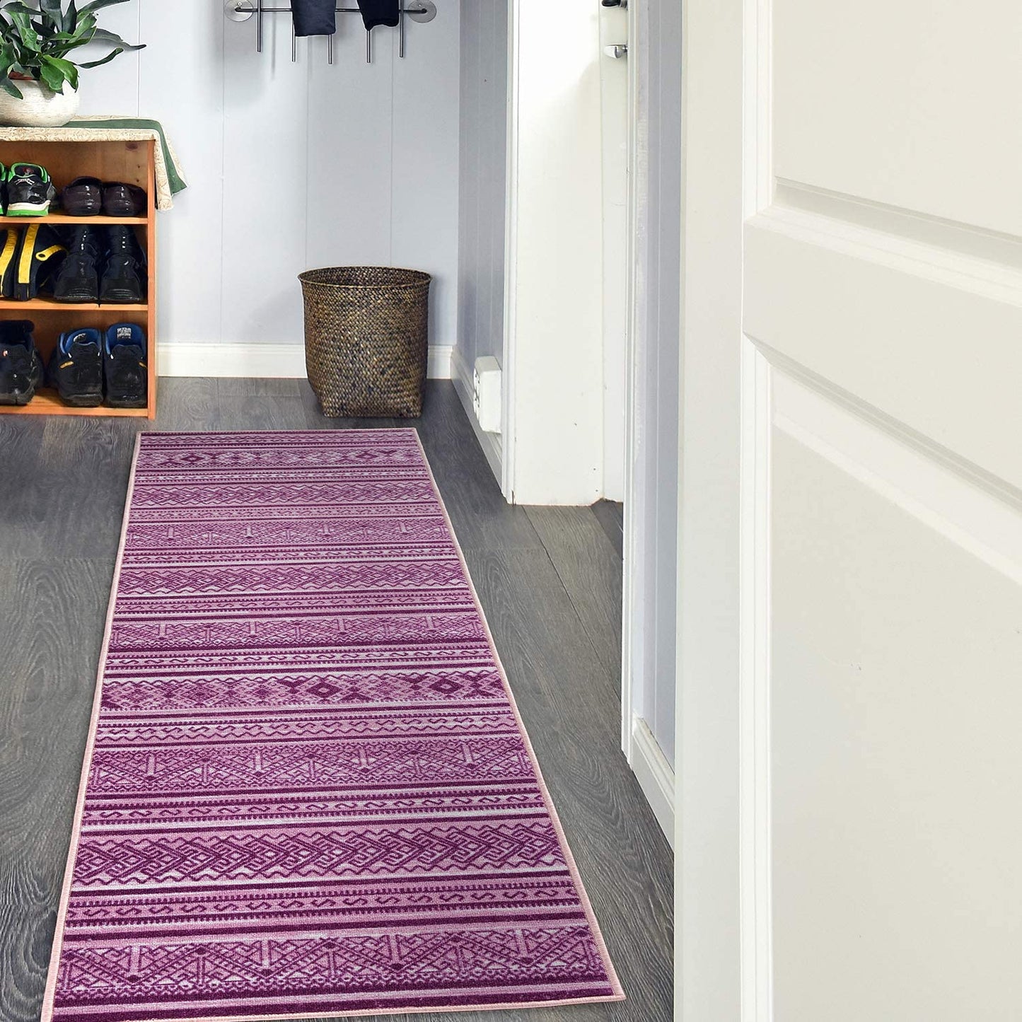 Moroccan Geometric Low Profile Pile Indoor Area Rugs Purple