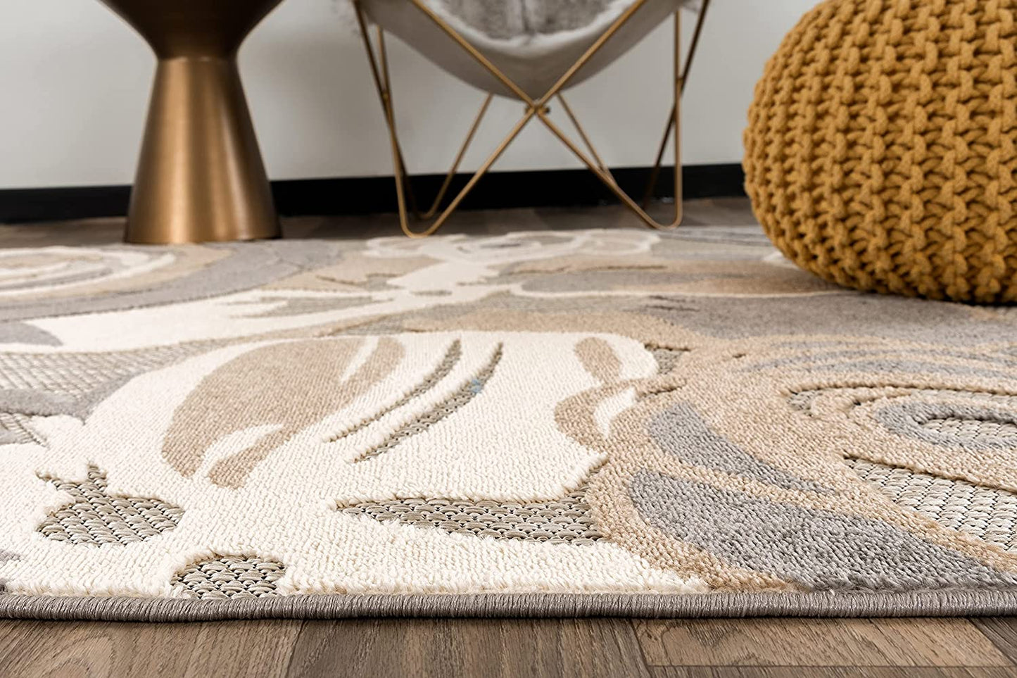 Ravenna Modern Large Floral Flowers Indoor/Outdoor Runner Rug Gray