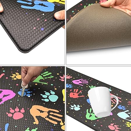 [2 PCS] Cushioned Anti-Fatigue Waterproof Non-Skid Ergonomic Comfort Foam Rugs, (Black) 17.3"x30"+17.3"x47"