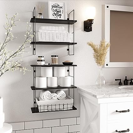 5 Pcs Wall MountedFloating Shelves with Metal Frame