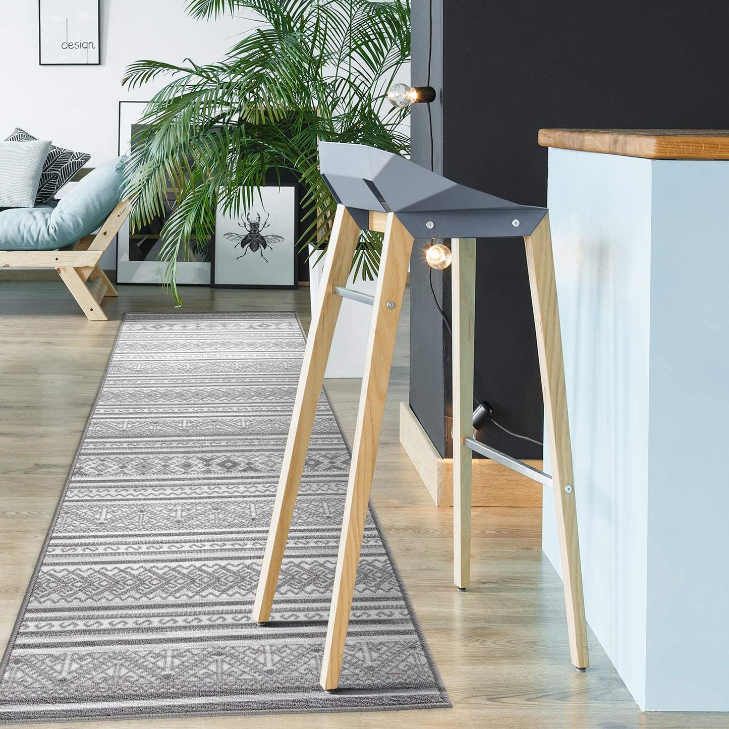 Moroccan Geometric Low Profile Pile Indoor Area Rugs Silver Gray