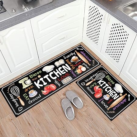 Set of 2 Non Slip Thick Kitchen Rugs and Mats, 17"x47"+17"x28"