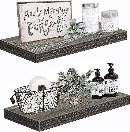 Set of 2 Farmhouse Decor Small 16 inch Floating Shelves Rustic Brown (008-40BN)