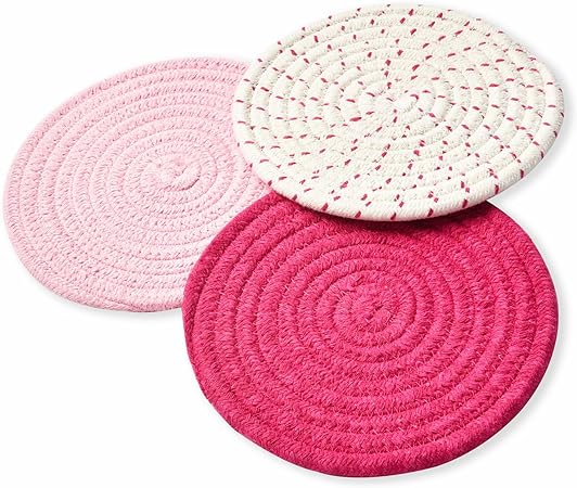 Kitchen Pot Holders Set Trivets Set 100% Pure Cotton Thread Weave Hot Pot Holders Set (Set of 3) Stylish Coasters, Hot Pads, Hot Mats, Spoon Rest for Cooking and Baking by Diameter 7 Inches (Blue)