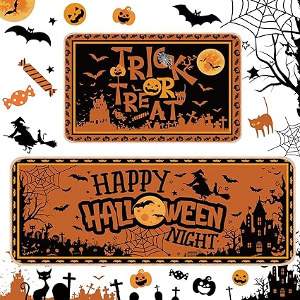 Halloween Rugs Witch Skeleton Pumpkin Rug, 7 x 29 Inch, 17 x 47 Inch (Classic Style)