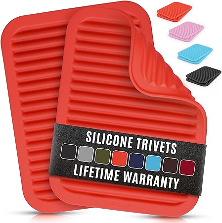 2 Pack (9"x12")Multi-Purpose & Versatile, Heat Resistant Silicone Trivets for Hot Pots and Pans - Black