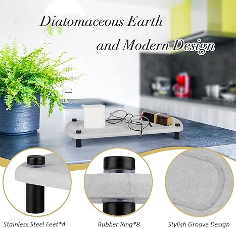 Stone Drying Counter Instant Dry Diatomaceous Earth Sink Caddy Organizer with Stainless Steel Feet (L White)