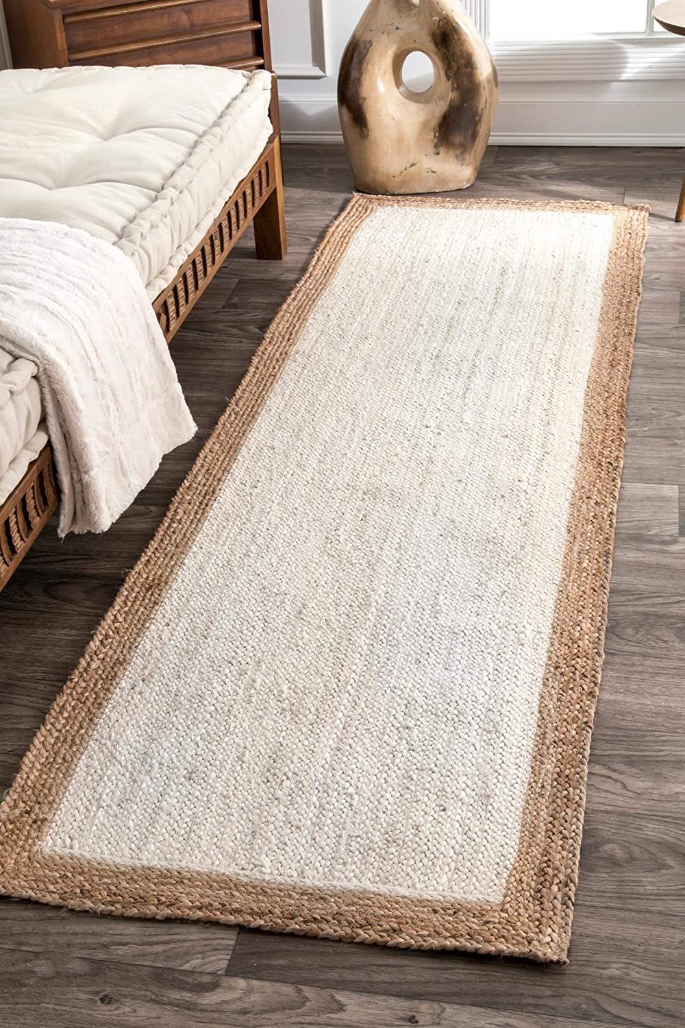 Hand Woven Jute Area Rug, White