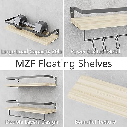 Home Decor Floating Shelves with Towel Bar/Hooks, (Gold-White)