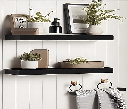 Rustic Farmhouse Floating Shelves for Wall Decor - Brown Set of 4