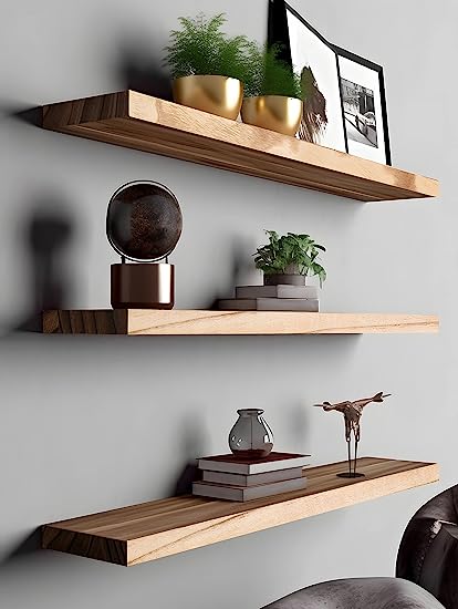 Nature Wood Floating Shelves for Wall Decor, Set of 4 Wooden 36 Inch