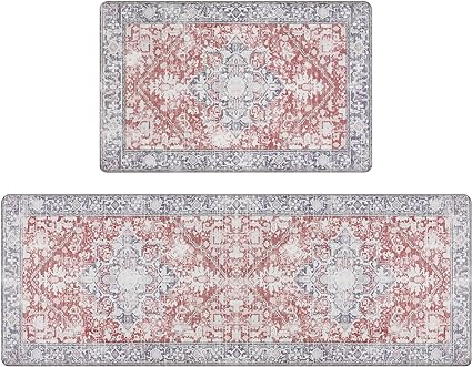 Grey Comfort Kitchen Floor Carpet Runner for Laundry, 17”x28”+17”x47”