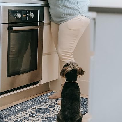 Non Skid Washable Absorbent Kitchen Runner Rugs 2 Pcs, 17"x32"+17"x48" (Brown)
