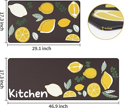 Lemon Non Slip Sets of 2, Anti Fatigue Kitchen Mats