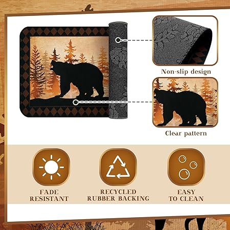 Non Slip Wildlife Cabin Rug Bear Deer, 19.7 x 31.5 and 19.7 x 47.2 Inch (Wildlife Style)