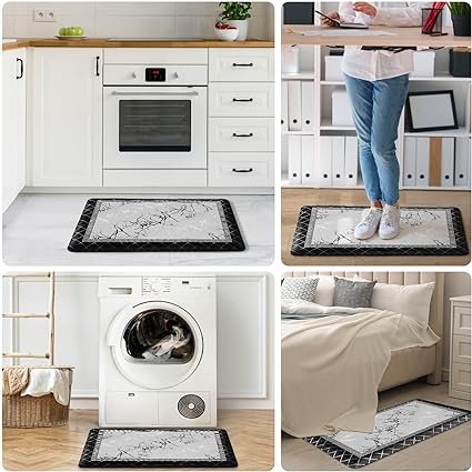 1/2 Inch Thick Anti Fatigue Kitchen Rugs and Mats Cushioned Kitchen Floor Mat Non-Skid Waterproof Kitchen Mats for Standing Desk Office Sink 17.3"x39", White