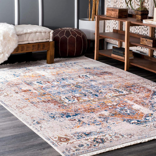 nuLOOM Ethel Medallion Fringe Area Rug lvory