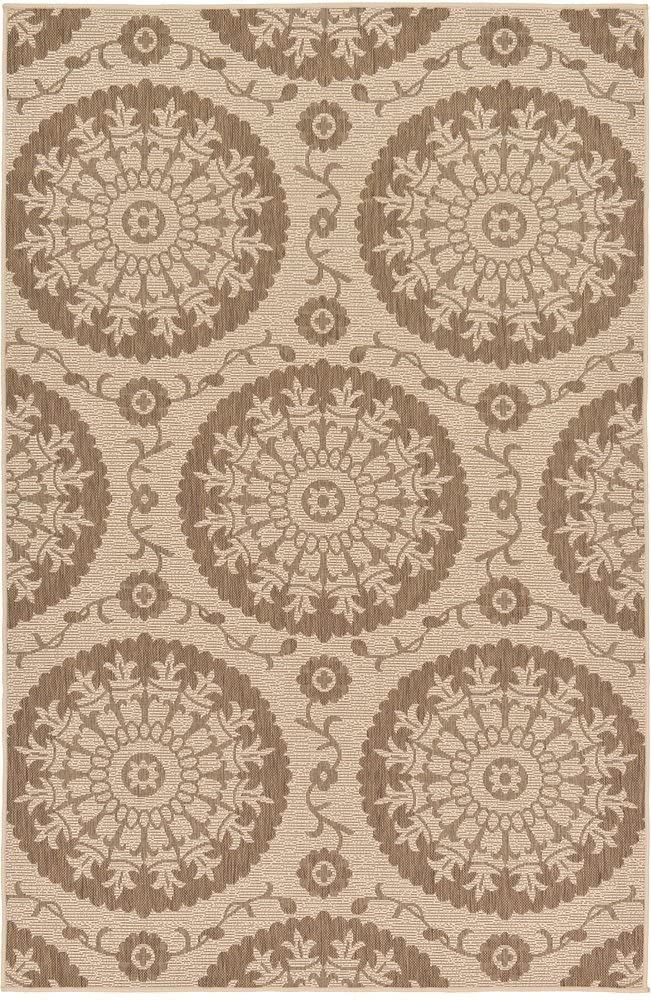 Indoor/Outdoor Botanical Collection Floral Abstract Transitional Flatweave Beige /Brown Area Rug