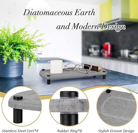 Stone Drying Counter Instant Dry Diatomaceous Earth Sink Caddy Organizer with Stainless Steel Feet (L White)