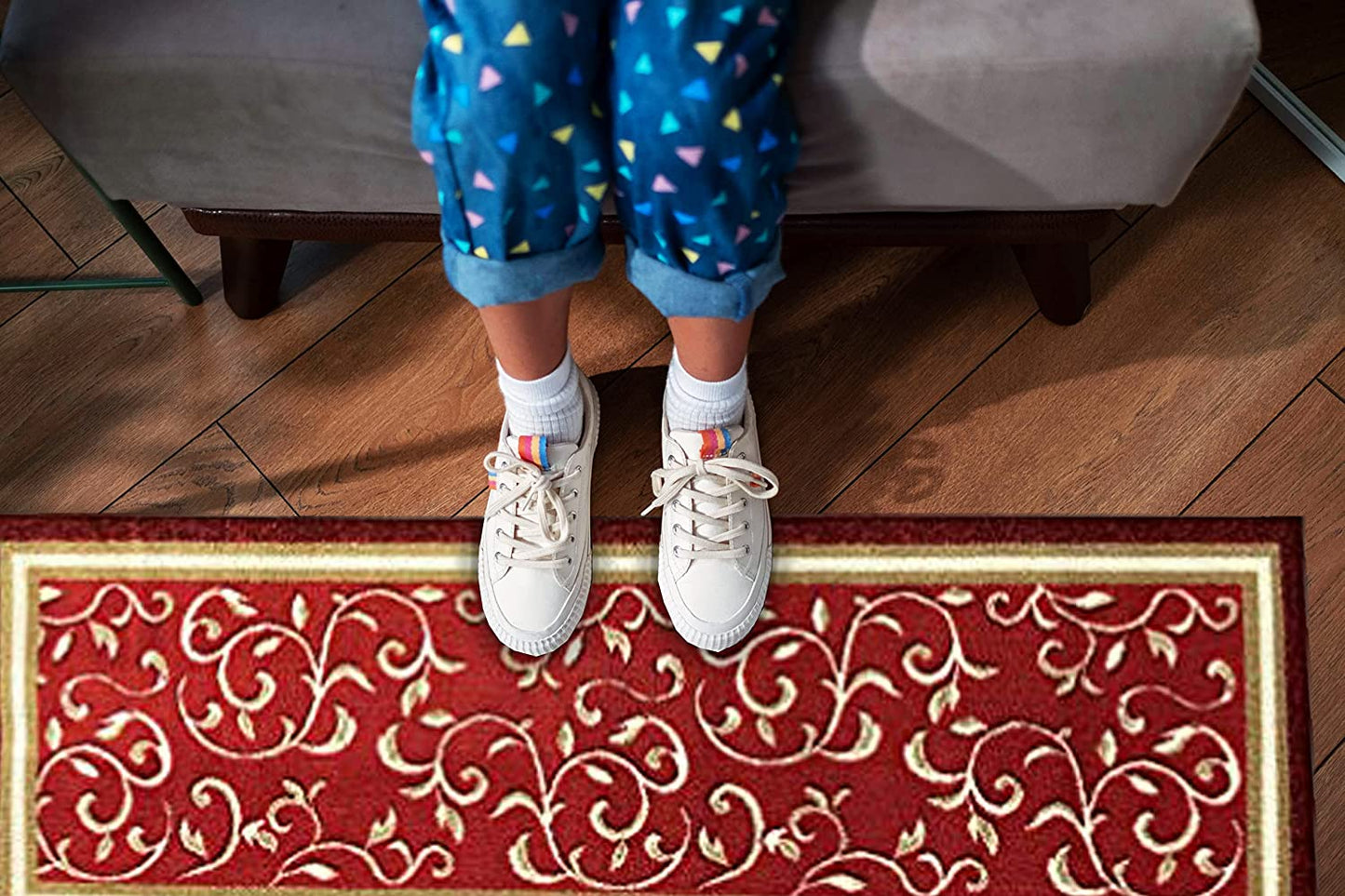 Non Slip Rubber Back  Kitchen Rug Anti Slip Stair Treads (Red, Runner (20" x 59"))