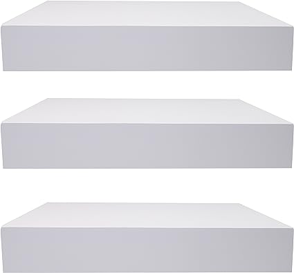 Floating Shelves — Hanging Wall Shelves Decoration — Perfect Trophy Display, Photo Frames (White)