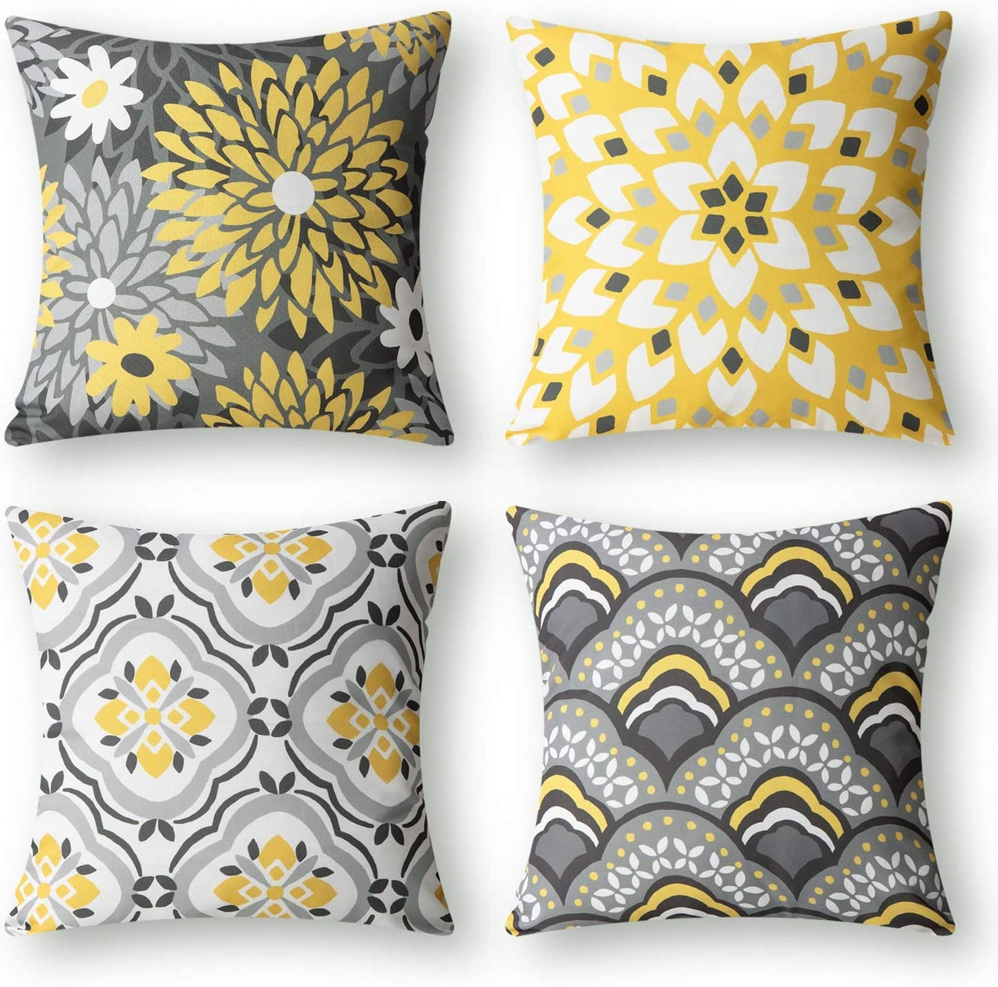 Set of 4 New Living Series Dahlia and Oriental Double Side Print Decorative Throw Pillow Case Cushion Cover