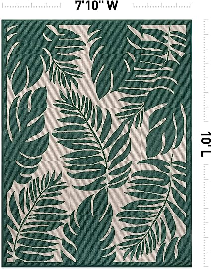 Salvora Floral Leaves Textured Flat Weave Easy Cleaning Outdoor Rugs - 2' x 3' Green