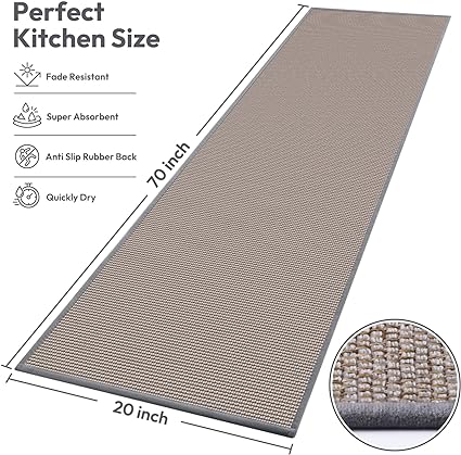 Nonskid, Washable,Absorbent Kitchen Runner Rug for in Front of Sink,Entryway,Hallway,Rubber Backing Indoor Door Mat,Farmhouse Style Standing Mat,17.3"x60",Brown