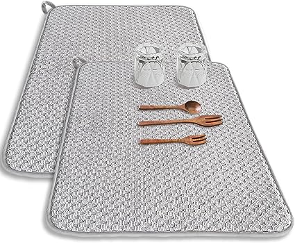 2 Pack Microfiber Dish Drying Mat,24*17 inch Absorbent Dish Drainer Kitchen Counter,Large Size Dish Drying Pad for Countertops,Sinks,Draining Racks(Gray)