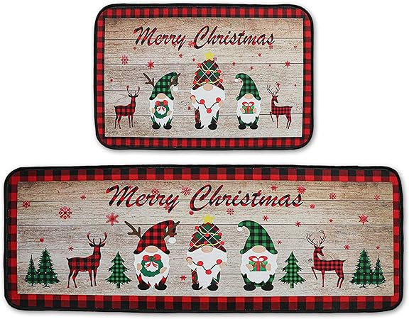 2 PCS Winter Low-Profile  Christmas Kitchen Rugs and Mats  - Approximately16x24 and 16x43Inch