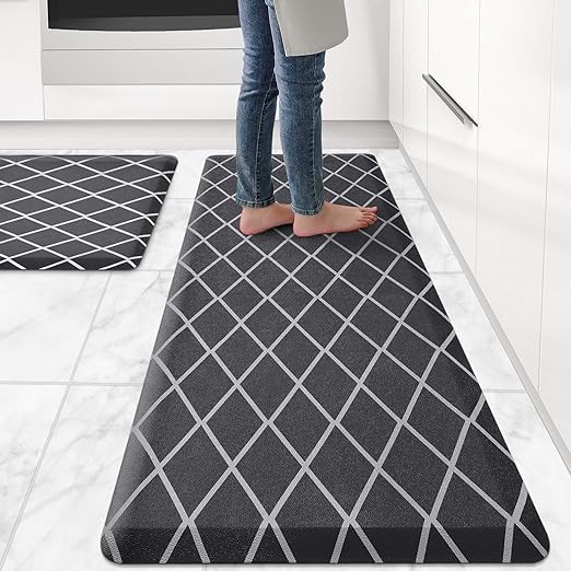 Non-Skid Cushioned, Anti Fatigue 1/2Inch Thick, Ergonomic Comfort Foam Standing Mat, 17"x29"+17"x59",Black