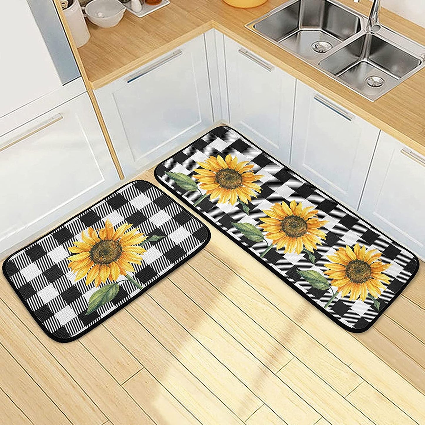 2 Pieces Honeycomb Beehive Wasp Bumblebee Anti Fatigue Kitchen Rug Set - 20"x28"+20"x47" 20"x28"+20"x47"