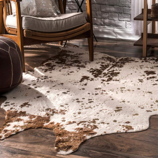 Brown Faux Cowhide Shaped Rug